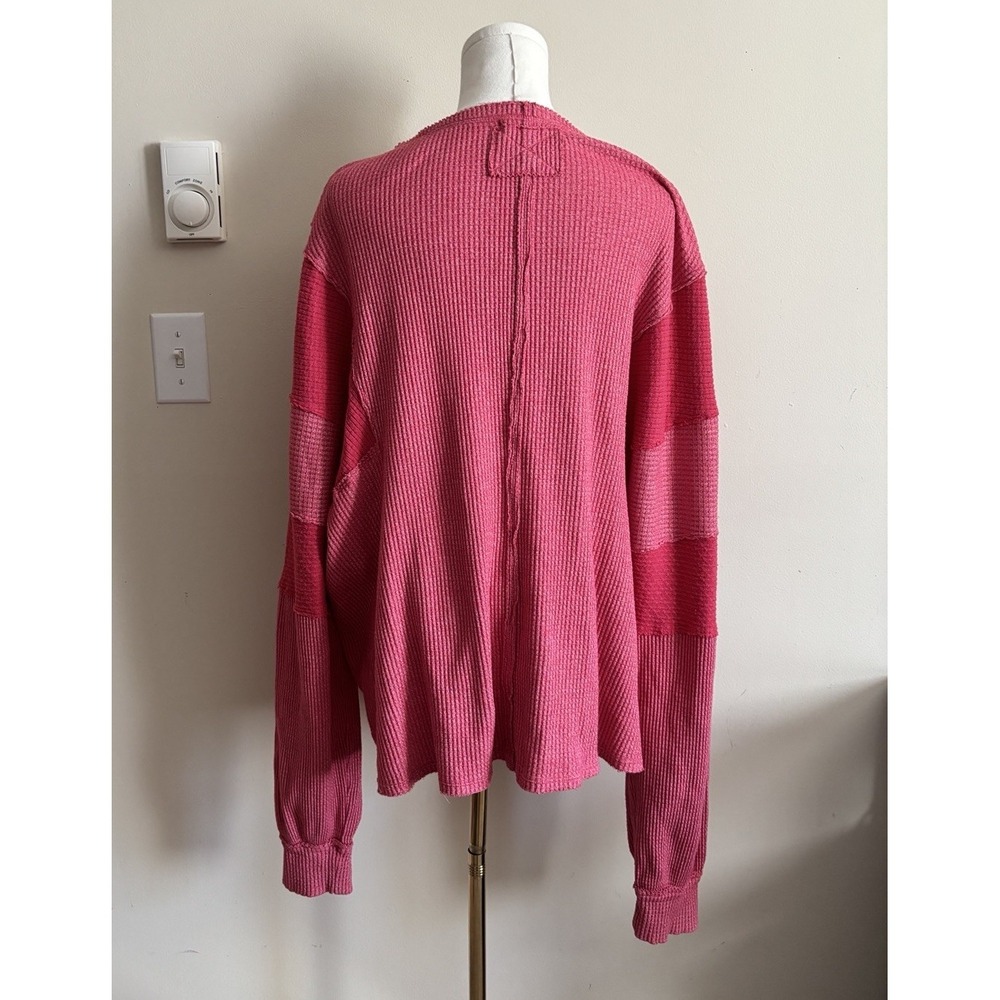 Free People We the Free Thermal Boho Patchwork Boho Baggy Long Sleeve Large Pink - Picture 6 of 6